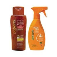 روغن برنز باباریا مدل Coconut حجم ۲۰۰ میلی لیتر به همراه اسپری تثبیت کننده برنز مدل AQUA حجم ۳۰۰ میلی لیتر