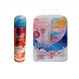 خود تراش ژیلت مدل Venus Breeze Spa به همراه 3 عدد تیغ یدک به همراه ژل Satin Care FLORAL PASSION حجم 200 میلی لیتر