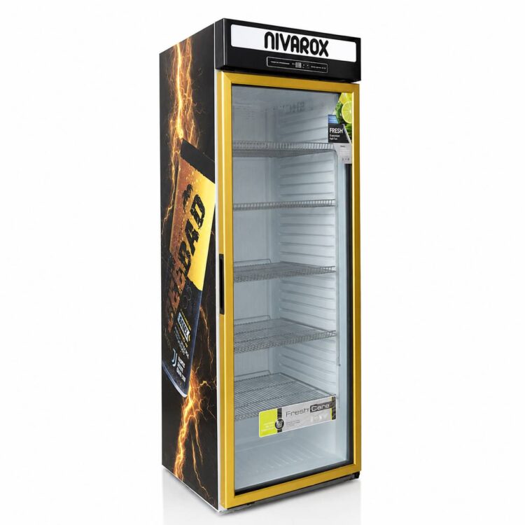 یخچال ویترینی عرض 70 تمام شیشه طرح VIP دور طلایی